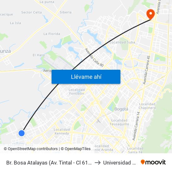 Br. Bosa Atalayas (Av. Tintal - Cl 61a Sur) to Universidad Ecci map