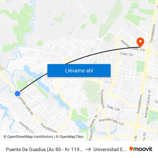 Puente De Guadua (Ac 80 - Kr 119) (B) to Universidad Ecci map