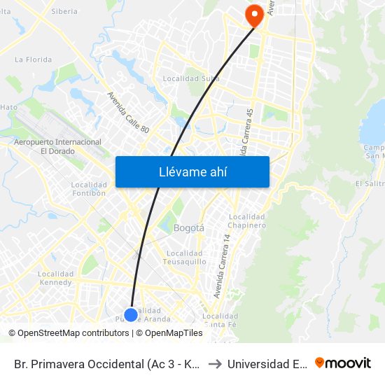 Br. Primavera Occidental (Ac 3 - Kr 41) to Universidad Ecci map