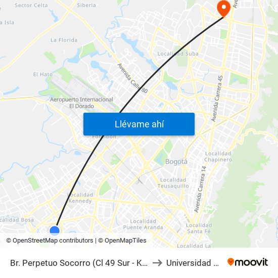 Br. Perpetuo Socorro (Cl 49 Sur - Kr 77t) to Universidad Ecci map