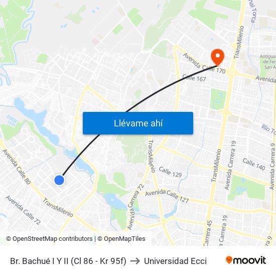 Br. Bachué I Y II (Cl 86 - Kr 95f) to Universidad Ecci map