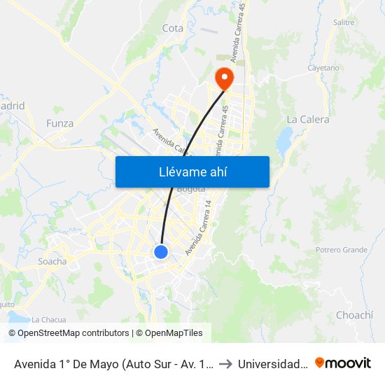 Avenida 1° De Mayo (Auto Sur - Av. 1 De Mayo) to Universidad Ecci map