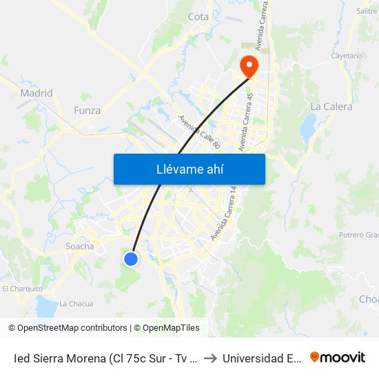 Ied Sierra Morena (Cl 75c Sur - Tv 53) to Universidad Ecci map