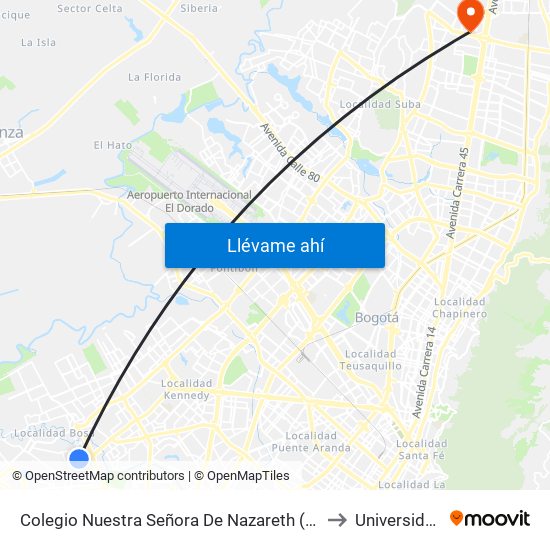 Colegio Nuestra Señora De Nazareth (Kr 80c - Cl 65d Sur) to Universidad Ecci map