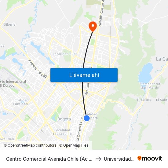 Centro Comercial Avenida Chile (Ac 72 - Kr 10) to Universidad Ecci map