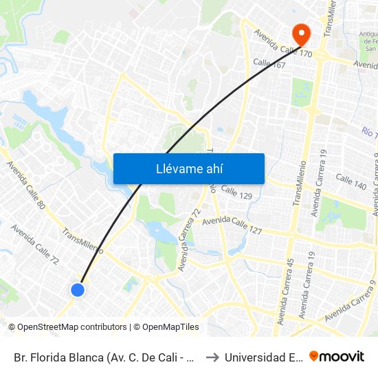 Br. Florida Blanca (Av. C. De Cali - Cl 70) to Universidad Ecci map