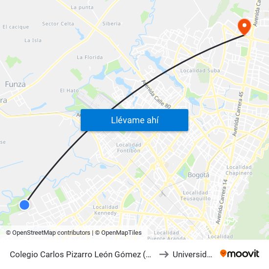 Colegio Carlos Pizarro León Gómez (Cl 73 Sur - Kr 103) to Universidad Ecci map