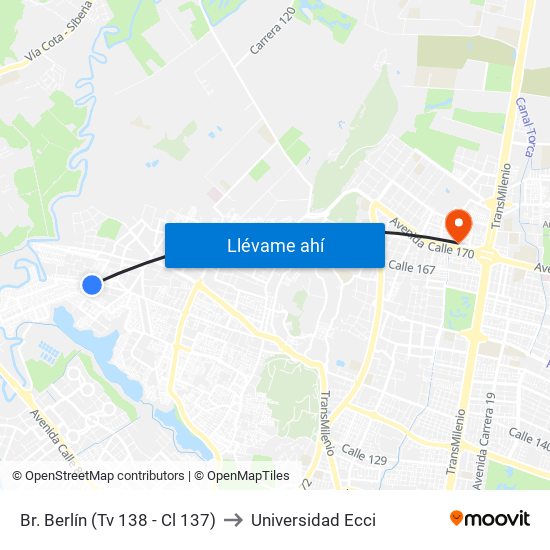 Br. Berlín (Tv 138 - Cl 137) to Universidad Ecci map