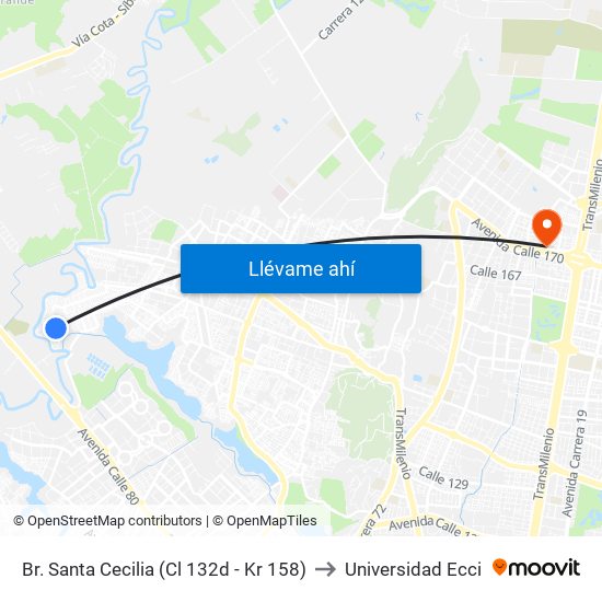 Br. Santa Cecilia (Cl 132d - Kr 158) to Universidad Ecci map