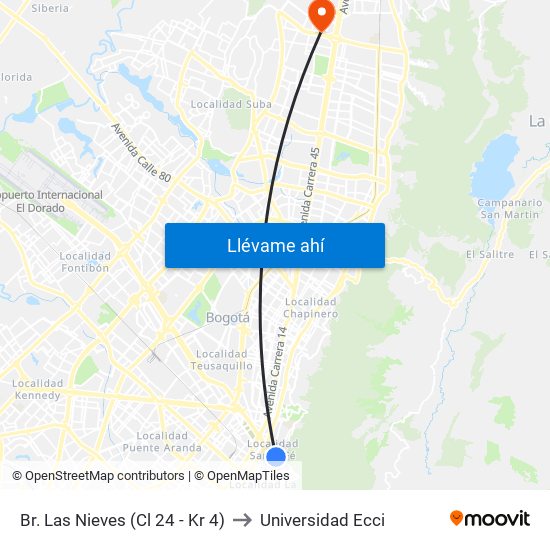 Br. Las Nieves (Cl 24 - Kr 4) to Universidad Ecci map