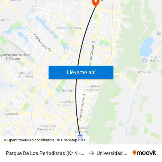 Parque De Los Periodistas (Kr 4 - Cl 17) to Universidad Ecci map