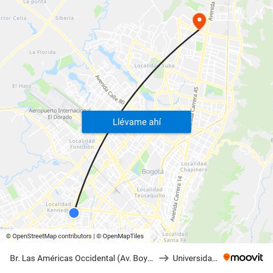 Br. Las Américas Occidental (Av. Boyacá - Cl 3b) (A) to Universidad Ecci map