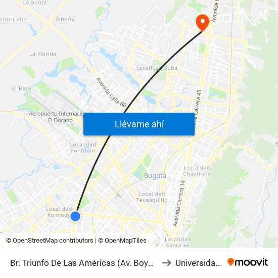 Br. Triunfo De Las Américas (Av. Boyacá - Cl 5a) (B) to Universidad Ecci map