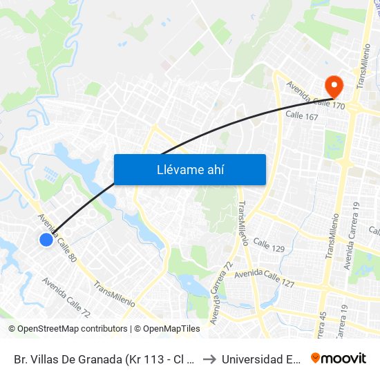 Br. Villas De Granada (Kr 113 - Cl 78) to Universidad Ecci map