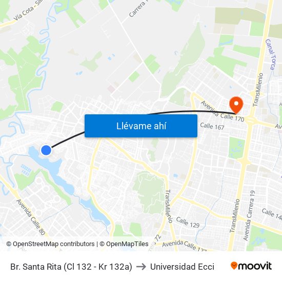 Br. Santa Rita (Cl 132 - Kr 132a) to Universidad Ecci map