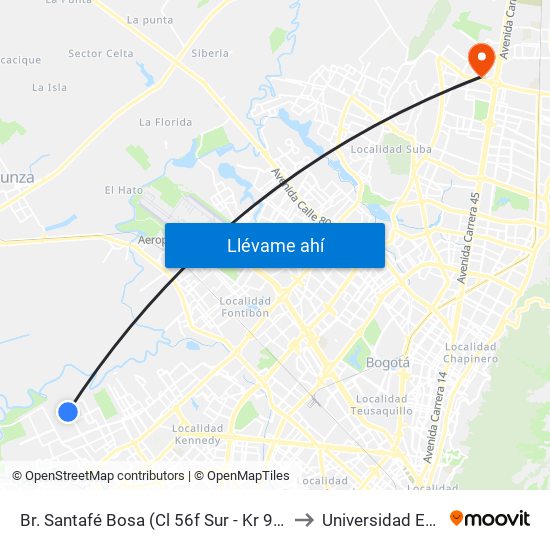 Br. Santafé Bosa (Cl 56f Sur - Kr 98c) to Universidad Ecci map