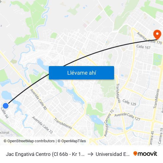 Jac Engativá Centro (Cl 66b - Kr 121) to Universidad Ecci map
