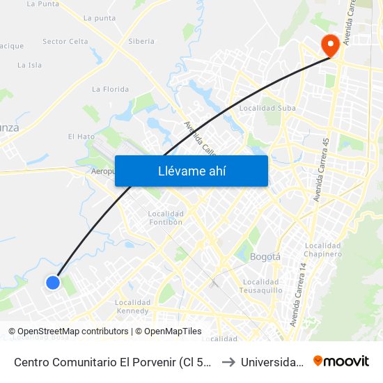 Centro Comunitario El Porvenir (Cl 52 Sur - Kr 100) to Universidad Ecci map