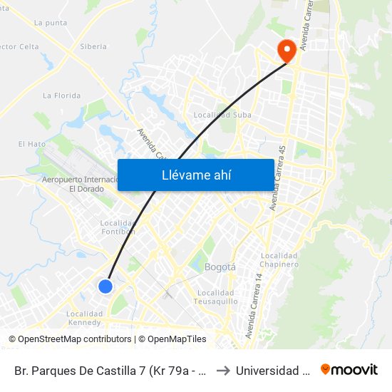 Br. Parques De Castilla 7 (Kr 79a - Cl 11a) to Universidad Ecci map