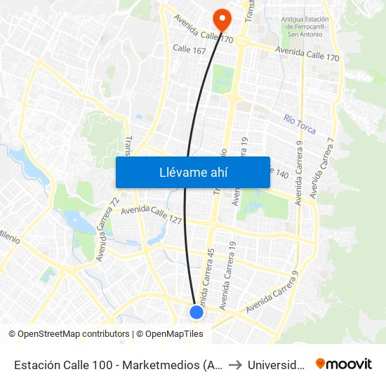 Estación Calle 100 - Marketmedios (Auto Norte - Cl 95) to Universidad Ecci map