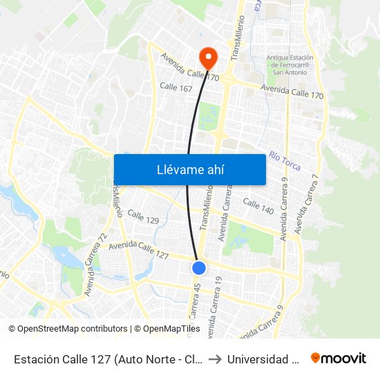 Estación Calle 127 (Auto Norte - Cl 123) to Universidad Ecci map