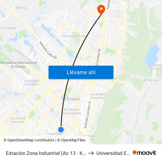 Estación Zona Industrial (Ac 13 - Kr 38) to Universidad Ecci map