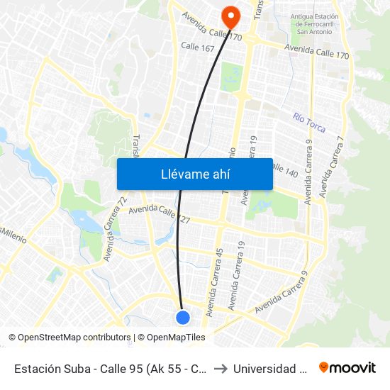 Estación Suba - Calle 95 (Ak 55 - Cl 94c) to Universidad Ecci map