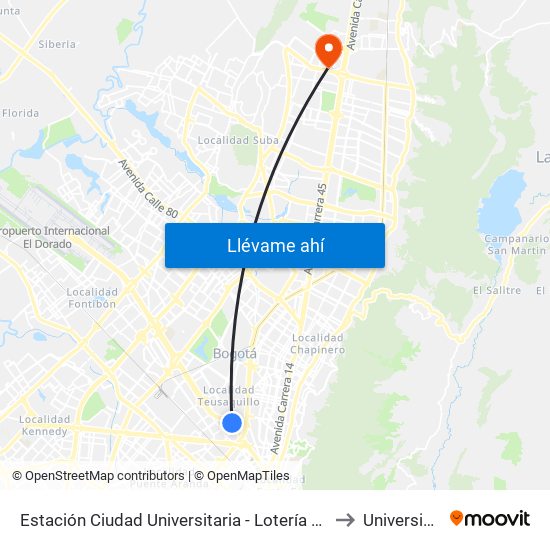 Estación Ciudad Universitaria - Lotería De Bogotá (Ac 26 - Kr 36) to Universidad Ecci map