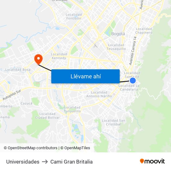 Universidades to Cami Gran Britalia map