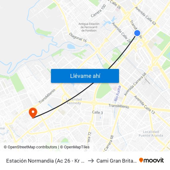 Estación Normandía (Ac 26 - Kr 74) to Cami Gran Britalia map