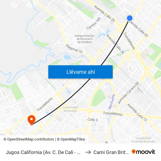 Jugos California (Av. C. De Cali - Ac 63) to Cami Gran Britalia map