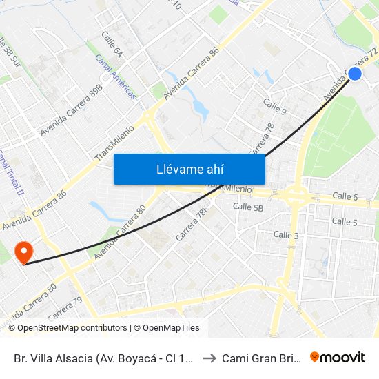 Br. Villa Alsacia (Av. Boyacá - Cl 12a) (A) to Cami Gran Britalia map