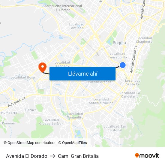 Avenida El Dorado to Cami Gran Britalia map
