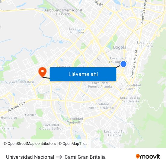 Universidad Nacional to Cami Gran Britalia map