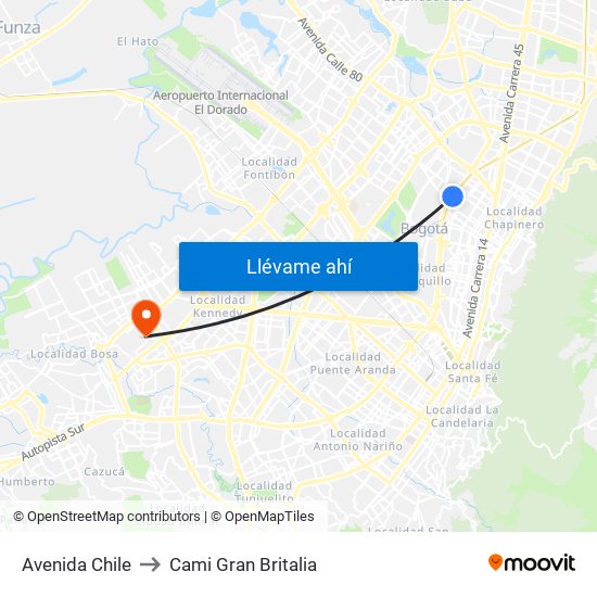 Avenida Chile to Cami Gran Britalia map
