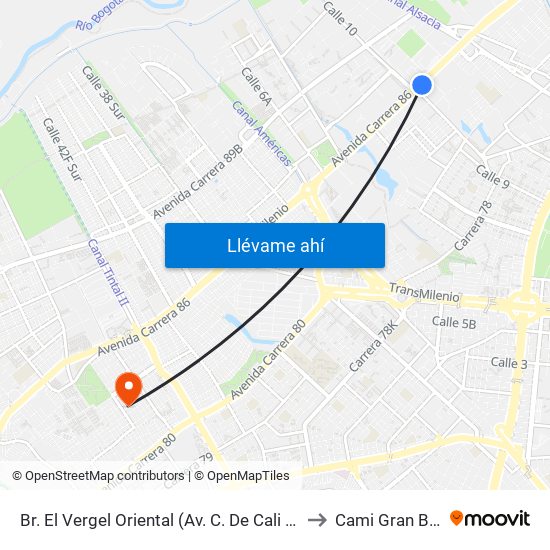 Br. El Vergel Oriental (Av. C. De Cali - Cl 10b) (A) to Cami Gran Britalia map