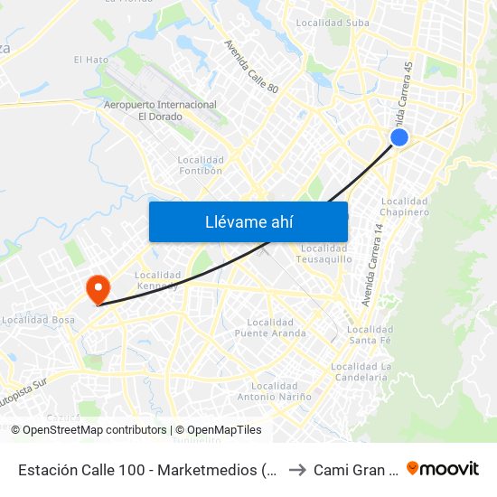 Estación Calle 100 - Marketmedios (Auto Norte - Cl 98) to Cami Gran Britalia map