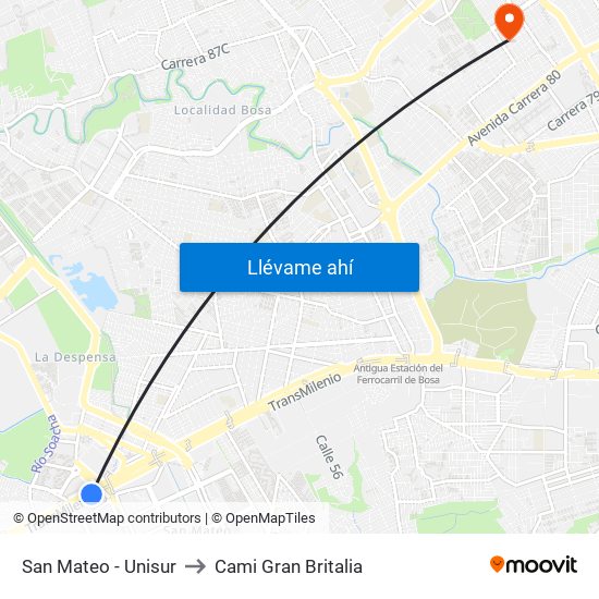 San Mateo - Unisur to Cami Gran Britalia map