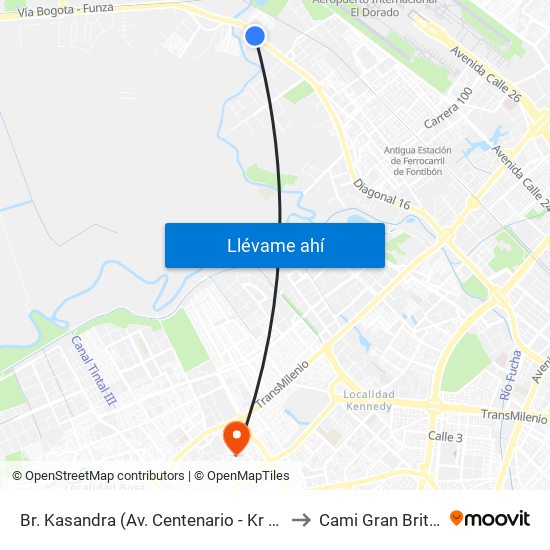 Br. Kasandra (Av. Centenario - Kr 134a) to Cami Gran Britalia map
