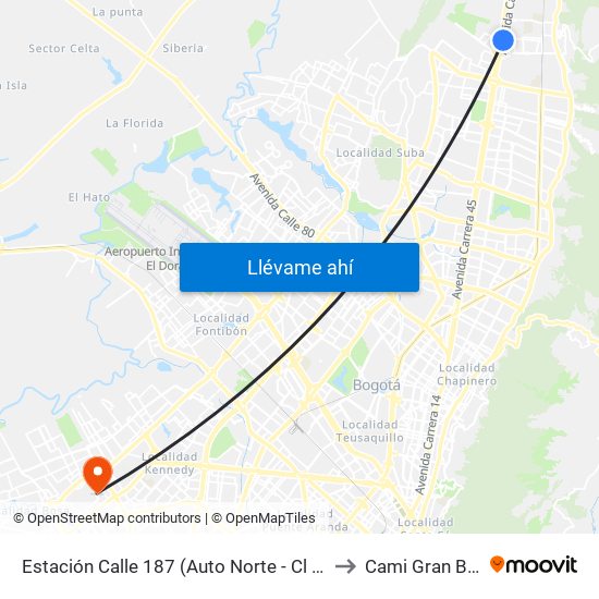 Estación Calle 187 (Auto Norte - Cl 187 Bis) (A) to Cami Gran Britalia map