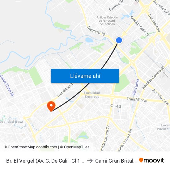 Br. El Vergel (Av. C. De Cali - Cl 18) to Cami Gran Britalia map