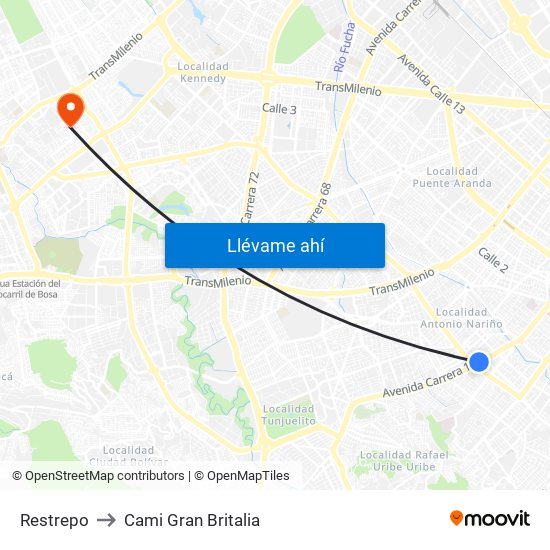 Restrepo to Cami Gran Britalia map