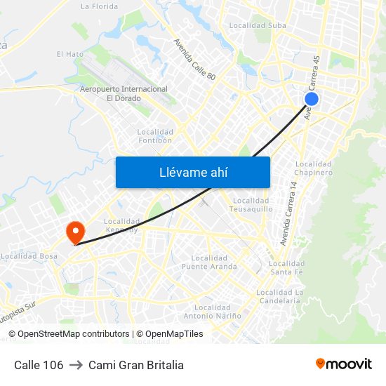 Calle 106 to Cami Gran Britalia map