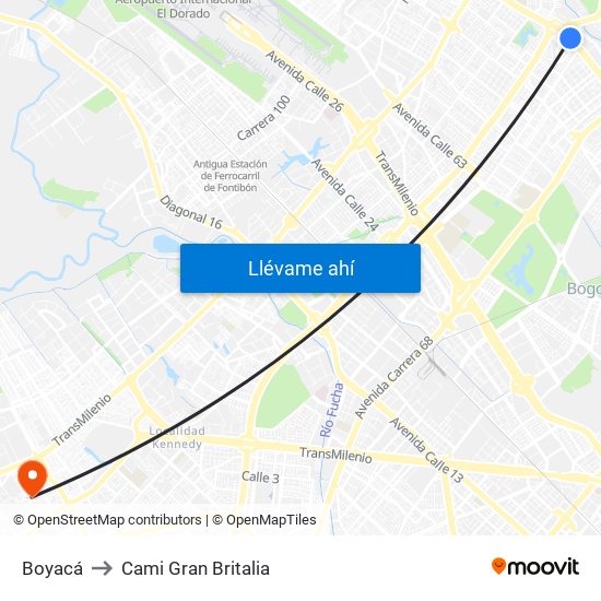 Boyacá to Cami Gran Britalia map