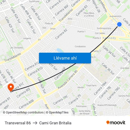 Transversal 86 to Cami Gran Britalia map