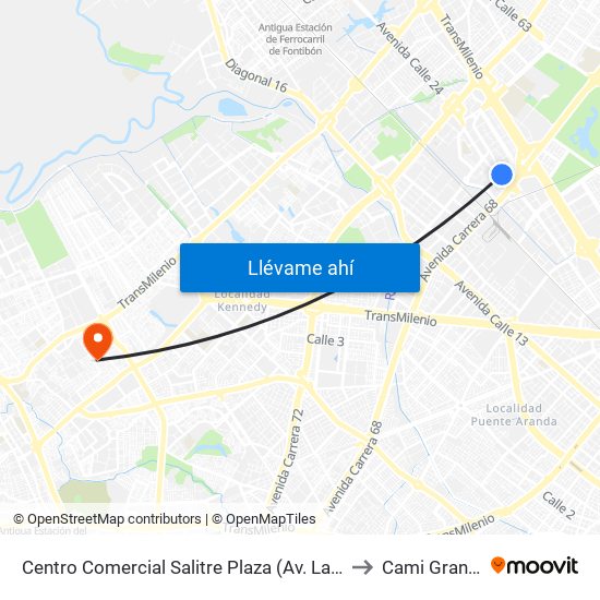 Centro Comercial Salitre Plaza (Av. La Esperanza - Kr 68a) to Cami Gran Britalia map