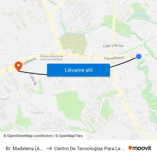 Br. Madelena (Auto Sur - Kr 64 Bis) to Centro De Tecnologías Para La Construcción Y La Madera (Sena) map