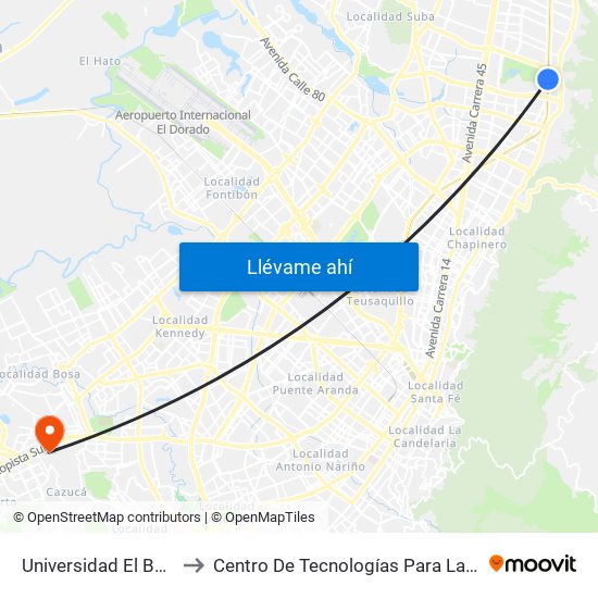Universidad El Bosque (Ak 9 - Cl 129) to Centro De Tecnologías Para La Construcción Y La Madera (Sena) map