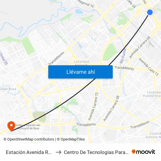 Estación Avenida Rojas (Ac 26 - Kr 69d Bis) (B) to Centro De Tecnologías Para La Construcción Y La Madera (Sena) map
