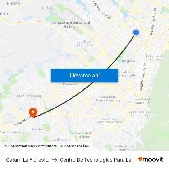 Cafam La Floresta (Ak 68 - Cl 90) (C) to Centro De Tecnologías Para La Construcción Y La Madera (Sena) map